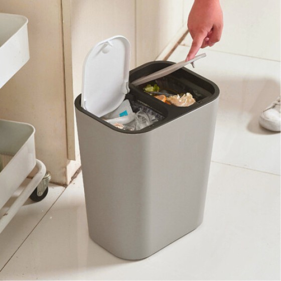 (Gray) Duo Double-Layer Recycling Bin 15L, Dual Compartment Kitchen Trash Bin